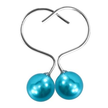 Imagem de Ganchos de cortina de chuveiro azul-petróleo: anéis de aço inoxidável à prova de ferrugem com design de bola de pérola turquesa aqua - Acessórios decorativos de banheiro para decoração moderna e