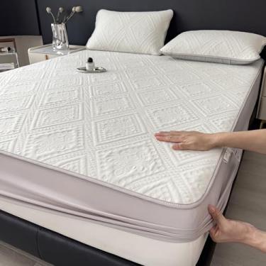 Imagem de Protetor de colchão para todas as estações, lençol com elástico grosso, antiderrapante, capa de colchão, respirável, sem ruído, top de cama de hotel para casa - branco|California King: 200 x 221 cm