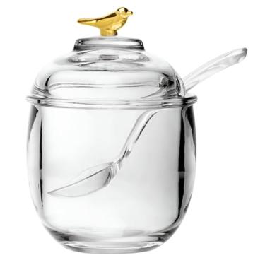 Imagem de Açucareiro em Cristal com Tampa e Colher Dourada, 12cm x 8,5cm, 150ml