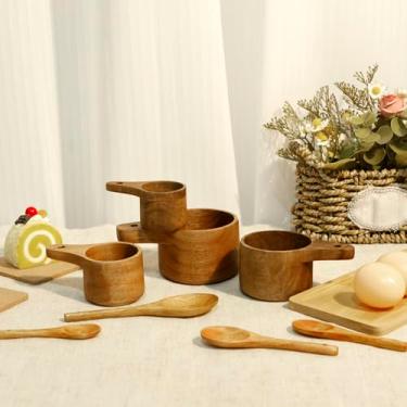 Imagem de ZFLYCANP Conjunto de 8 colheres e copos medidores de madeira, copos de medição de madeira, kit de colheres de medição, acessórios de cozinha para ingredientes secos, cozimento