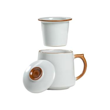 Imagem de HAFTOLYR Xícaras de chá de cerâmica, canecas, com filtros e tampas, xícaras de chá brilhantes e coloridas para fazer chá, café e outras bebidas, com capacidade de cerca de 400 ml. (Restaure o copo de