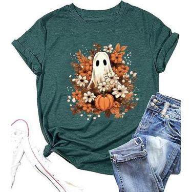 Imagem de Camiseta Ovazly Halloween Pumpkin Ghost com estampa floral M
