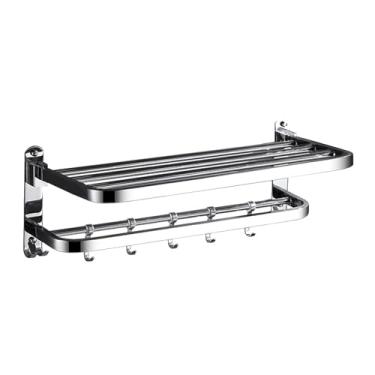 Imagem de Toalha de toalha dupla plataforma de toalha de parede dobrável com ganchos de toalha de banheiro inoxidável aço para o banheiro para o banheiro cozinha lavanderia