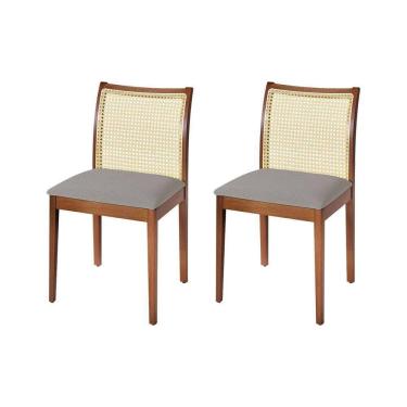 Imagem de Jogo 2 Cadeiras Para Jantar Juliana Jequitibá Terra Estrutura Em Madeira Maciça Linho Cinza