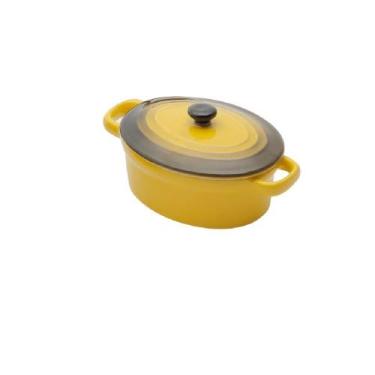 Imagem de Mini panela oval porcelana, com tampa - Amarela - Bon Gourmet