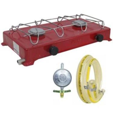 Imagem de Fogão VERMELHO 2 bocas a gás jolly + Regulador de gás aliança + Mangue