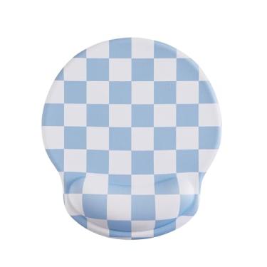 Imagem de Ohocut Mouse pad xadrez azul com descanso de pulso em gel, suporte de pulso, acessórios ergonômicos de mesa para mulheres, decoração de jogos de laptop de escritório, design bonito e estético moderno