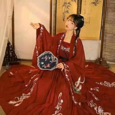 Imagem de Fantasia feminina chinesa bordada tradicional Hanfu feminina Halloween carnaval cosplay fantasia Hanfu preto e vermelho vestido feminino