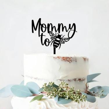 Imagem de Black Acrylic Mommy To Be Cake Topper, Wedding Pregnant Birthday Cake Topper for Expectant Mothers Cake Decorations Baby Shower Party Decoration Supplies, Bee Design