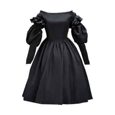 Imagem de MEOWCOS Women Gothic Dress A-line Strapless Dark Style Dress with Puffed Sleeves Halloween Costume