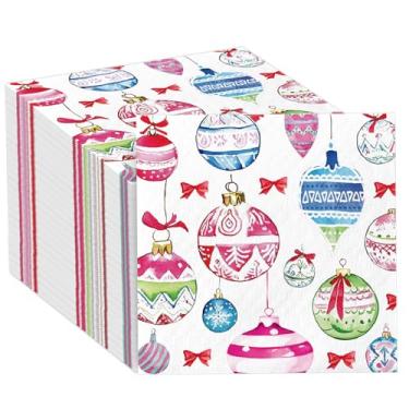 Imagem de Guardanapos de papel de Natal, 100 peças, bola pendurada de Natal, guardanapos descartáveis para convidados, enfeites de Natal vintage, bolas, decorações de festas de fim de ano, suprimentos para