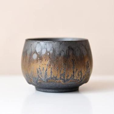 Imagem de Xícara de chá de lenha vintage feita à mão Kung Fu conjunto de xícara de chá de cerâmica áspera esmalte mestre copo de água única caneca de café de cerâmica