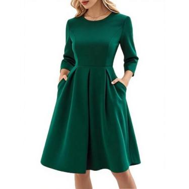 Imagem de Vestido Oxiuly Vintage Verde Escuro para Mulheres, Convidado de Casame