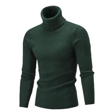 Imagem de Suéter masculino QZH.DUAO, gola alta, modelagem justa, torcida, tricot