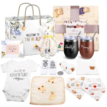 Imagem de Presentes para novas mães, pacote de cuidados femininos pela primeira vez após o bebê, presentes reveladores de gênero para gravidez com mamãe e papai conjunto de copos para grávidas, novos pais, chá