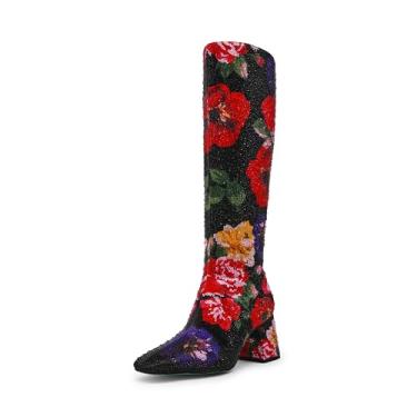 Imagem de Betsey Johnson Bota de cano alto feminina Avon, Flor preta multi, 36