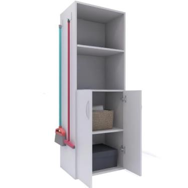 Imagem de Armário de Limpeza Multiuso com 2 Portas | 4 Prateleiras Ajustáveis e Nichos para Lavandeira e Vassoura | Organizador para Área de Serviço