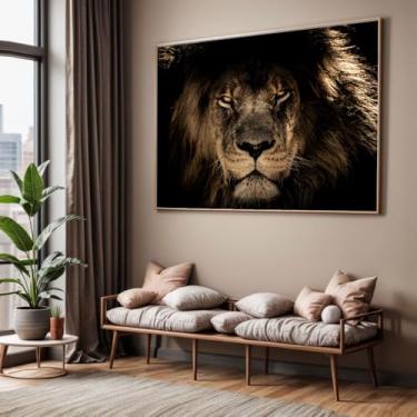 Imagem de Quadro com Moldura Sala Quarto Leão Selvagem Decorativo Horizontal Grande Hall