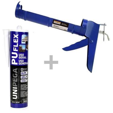 Imagem de Kit Aplicador de silicone + Veda Calha Selante PU Flex Uso Geral Preto 280ml - Unipega