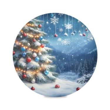 Imagem de Conjunto de 4 jogos americanos redondos para árvore de Natal, mesa de jantar de cozinha, isolamento térmico, lavável