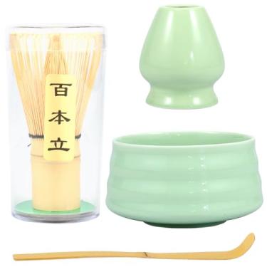 Imagem de ZLHETWT Conjunto de chá Matcha de 4 peças, conjunto de iniciante tradicional Matcha com tigela matcha de cerâmica, batedor de bambu, suporte de batedor matcha de cerâmica para fazer chá matcha (4