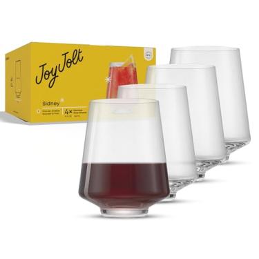 Imagem de JoyJolt Conjunto de 4 taças de vinho sem haste Sidney | Copos modernos de 540 ml | Copos cônicos em forma de bulbo para vinho branco e tinto | Conjunto de copos de bar doméstico | Cristal premium