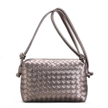 Imagem de Sumrains Bolsas transversais de tecido para mulheres: Bolsa de couro vegano - Bolsa pequena tecida à mão - Bolsa de ombro moderna, Cobre e prata de 8 luzes, Medium