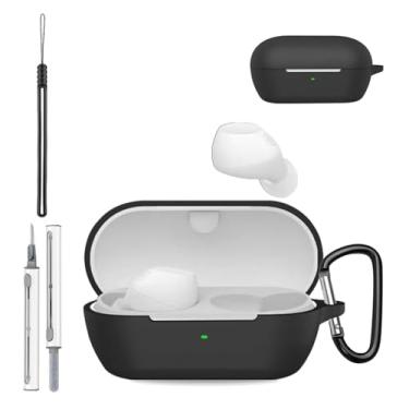 Imagem de Capa para Sony WF-C710N, capa protetora de silicone para fones de ouvido sem fio Sony WF-C710N, capa à prova de choque com proteção contra arranhões, com chaveiro, cordão e kit de limpeza, preta