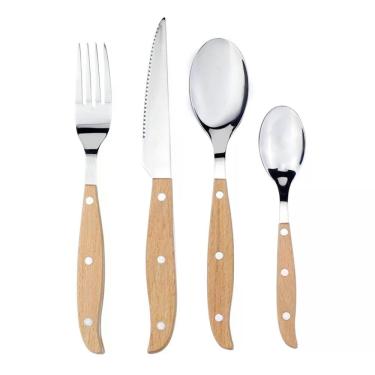 Imagem de Faqueiro Outlander em aco inox 24 pecas com cabo em madeira