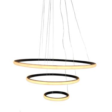 Imagem de Lustre Pendente Luminaria 3 Aneis Arcos Perfil Articulavel 48W Ajustavel Perfil Infinito Decoraçao Sala Jantar Luz Led Pendurar Iluminaçao