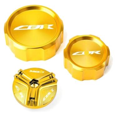Imagem de Compatível com CBR 1000RR 1000 RR 2005-2018 Tampa de Enchimento de Óleo de Motocicleta Cilindro Mestre Tampa do Reservatório de Fluido de Freio Meia CBR1000RR (conjunto de 3 peças) Dourada