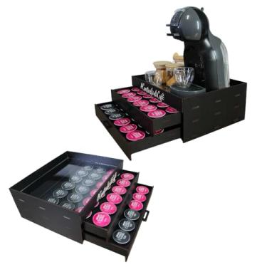Imagem de BOXFAN Bandeja Cantinho do Café Porta Cápsulas Compatível com Dolce Gusto 2 Gavetas MDF Preto Luxo com Base em Acrílico Organizador para Cápsulas, Xícaras e Cafeteira Decorativa