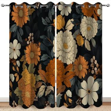 Imagem de Cortinas blackout florais retrô boho flores coloridas Halloween primavera verão outono inverno decoração mulheres homens meninas quarto sala de estar escurecimento ilhós janela cortinas 2 painéis, 132