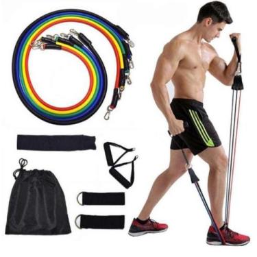 Imagem de Kit Power Tube Elástico Musculação pilates yoga fitness 11 Itens Funci