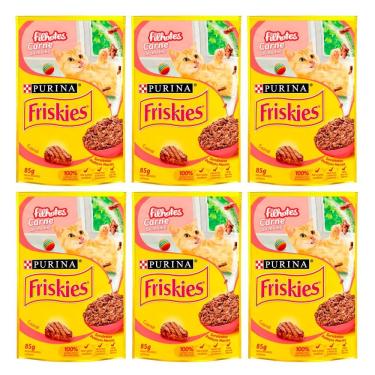 Imagem de Kit 6 Ração para Gatos Friskies Filhotes Sachê Sabor Carne ao Molho com 85g
