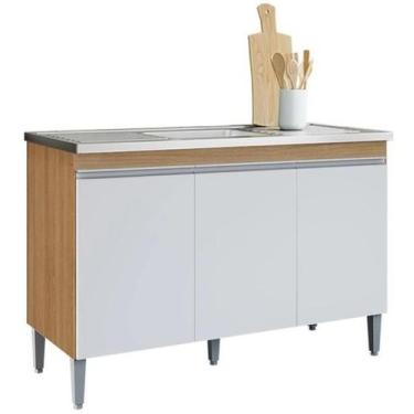 Imagem de Balcão Gabinete de Pia Manu 120cm S/ Tampo Amendôa/ Branco - Ajl Móvei