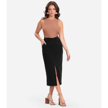 Imagem de Saia Midi Com Bolso Endless Preto, G, Preto