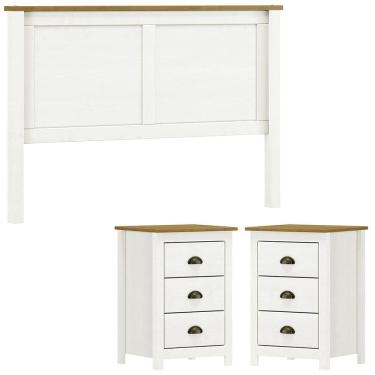 Imagem de Cabeceira Queen e 02 Mesas Cabeceira 3 Gv Madeira Maciça Branco Freijo Milani Store