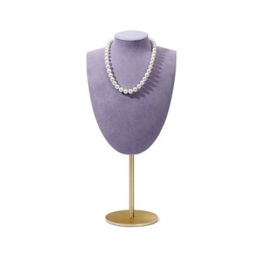 Imagem de Torres de joias Colar expositor joalheria pingente rack moda microfibra retrátil liga de alumínio janela jóias(Purple)