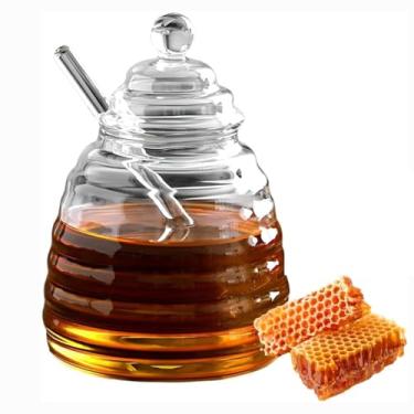 Imagem de Meleira Design Colmeia de Vidro 450ml Pote de Mel Grande com Pegador e Tampa de Cristal Premium Capacidade Generosa 14,5cm de Altura 9,5cm de Largura e Tampa de 5,5cm de Diâmetro
