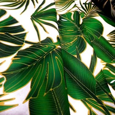 Imagem de TNT Toalha Estampado Folhas Tropicais Fundo Branco 6.00m X 1,40m