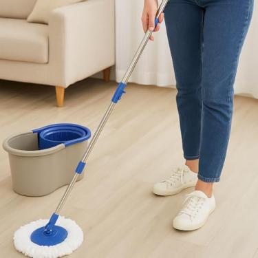 Imagem de Mop Giratório 360 Balde com Alça de 8L Capacidade Total e Cabo Extensível 130cm Esfregão de Microfibra Sortido Cinza/Azul