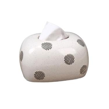 Imagem de Porta-lenços caixa de lenços de papel padrão redondo simples para sala de estar mesa caixa de guardanapo de cerâmica suporte de caixa de lenços