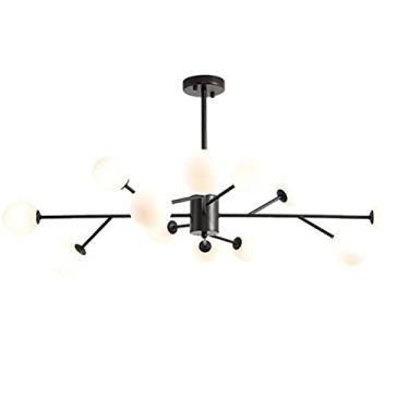 Imagem de Lustre Globo de Vidro Lustre de meados do século Luminária pendente com hastes ajustáveis Iluminação suspensa para sala de jantar Quarto Cozinha Sala de estar Hall de entrada (preto, 18 cabe