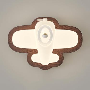 Imagem de Luminária de parede LED com desenho animado branco, luminária de parede nórdica de madeira de nogueira, abajur de PE, 24 W, arandelas de parede para quarto infantil, cabeceira, sala de estar