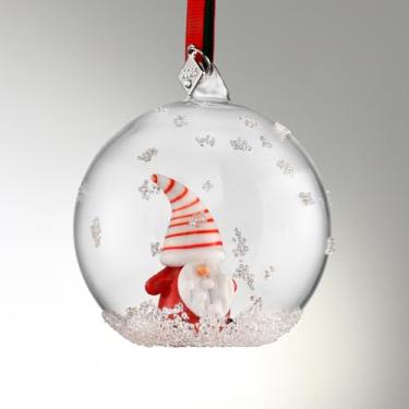 Imagem de Krisidiva Enfeite de Natal com bola de vidro transparente 2025, decoração de árvore moderna com fita vermelha (Papai Noel)
