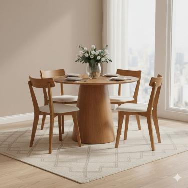Imagem de Conjunto Sala de Jantar Mesa Redonda 4 Cadeiras Rafa Yescasa Nozes