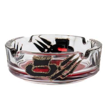 Imagem de Cinzeiro Exu Cartola Vidro Pintado Redondo 10 cm 4 Apoios - Bialluz