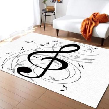 Imagem de Tapete De Área De Notação Musical Preto E Branco, Tapetes Grandes Abstratos Modernos De Minimalismo, Tapetes Infantis Antiderrapantes Para Interiores, Lavável à Máquina Respirável Durável P