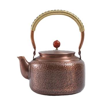 Imagem de Chaleira artesanal para uso doméstico, estilo chinês, chaleira de cobre com padrão de martelo, conjunto de chá, água fervente, retrô, para escritório, bule de cobre, chaleira para ferver (B-1400 ml)